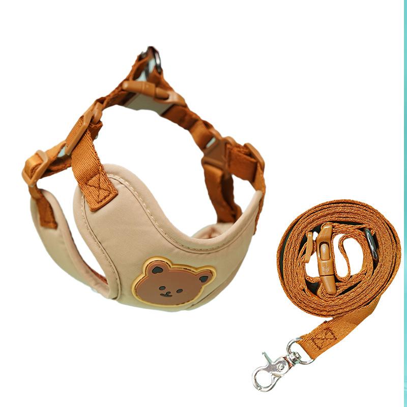 Cute Cartoon Bear Pet Harness Leash Set Soft Breathable Vest Chest Strap Walking Rope for Small Medium Dogs Cats Teddy Bichon Daily Outdoor Walking