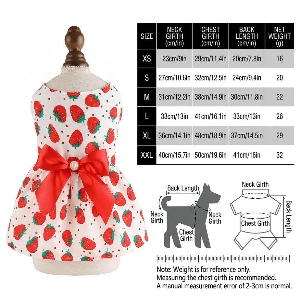 Breathable Pet Skirt Lightweight Princess Outfit Easy Wear Strawberry Costume  Spring & Summer Wear