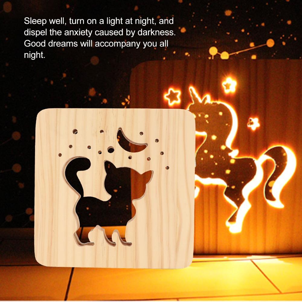 Warm White Lamp 3D Wood Light LED Light Night Light Lamp Cat 3D Wood Light Night Light