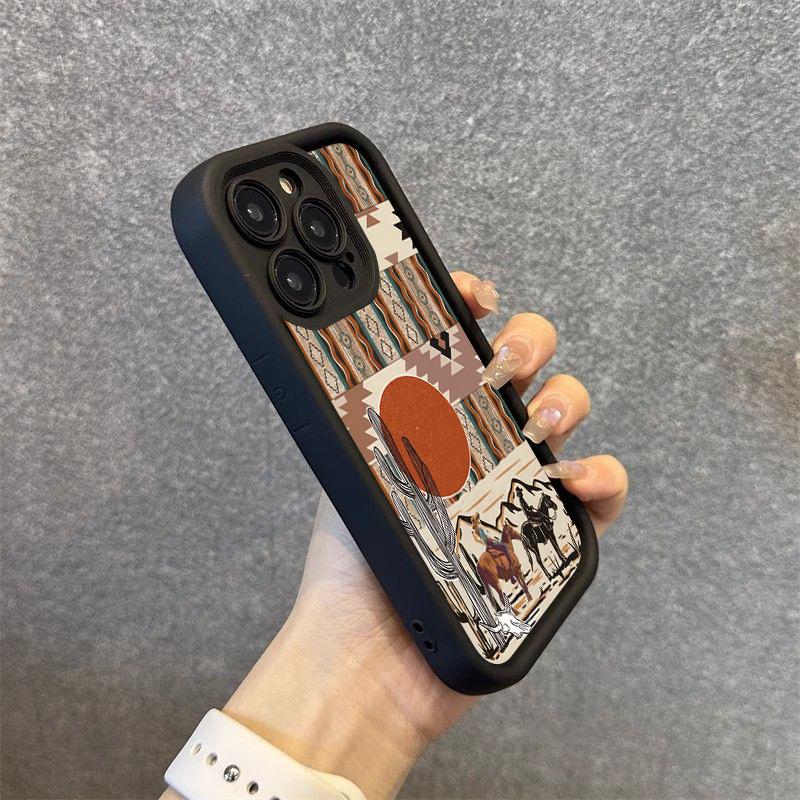 Western Vintage Desert Horse Pattern Phone Case For iPhone 15 14 13 12 11 16 Pro Max 16E XS X XR 7 8 Plus Silicone Soft Cover