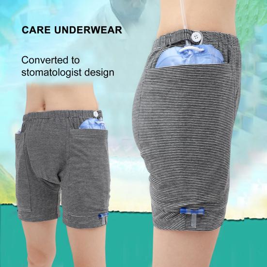 Health Care Shorts Striped Stretchy Men Women Pockets Underwear with Place of Urine