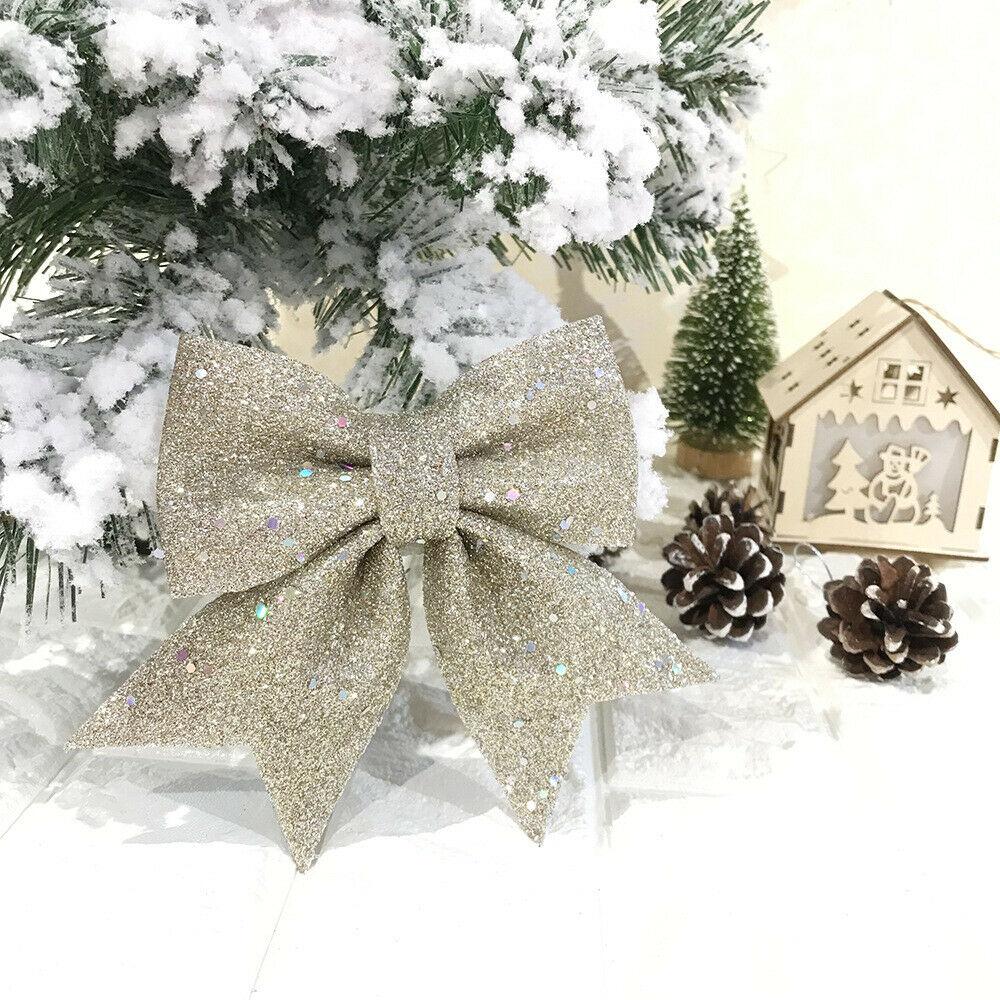 6pcs Christmas Tree Decoration Glitter Bows Hanging Handmade Xmas Party Ornament ARI