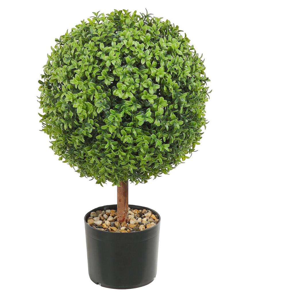 Artificial Topiaries Boxwood Trees, 24 inch Tall (2 Pieces), Ball-Shape Faux Topiaries Plant with Planters, Green Feaux Plant w/ Replaceable Leaves &