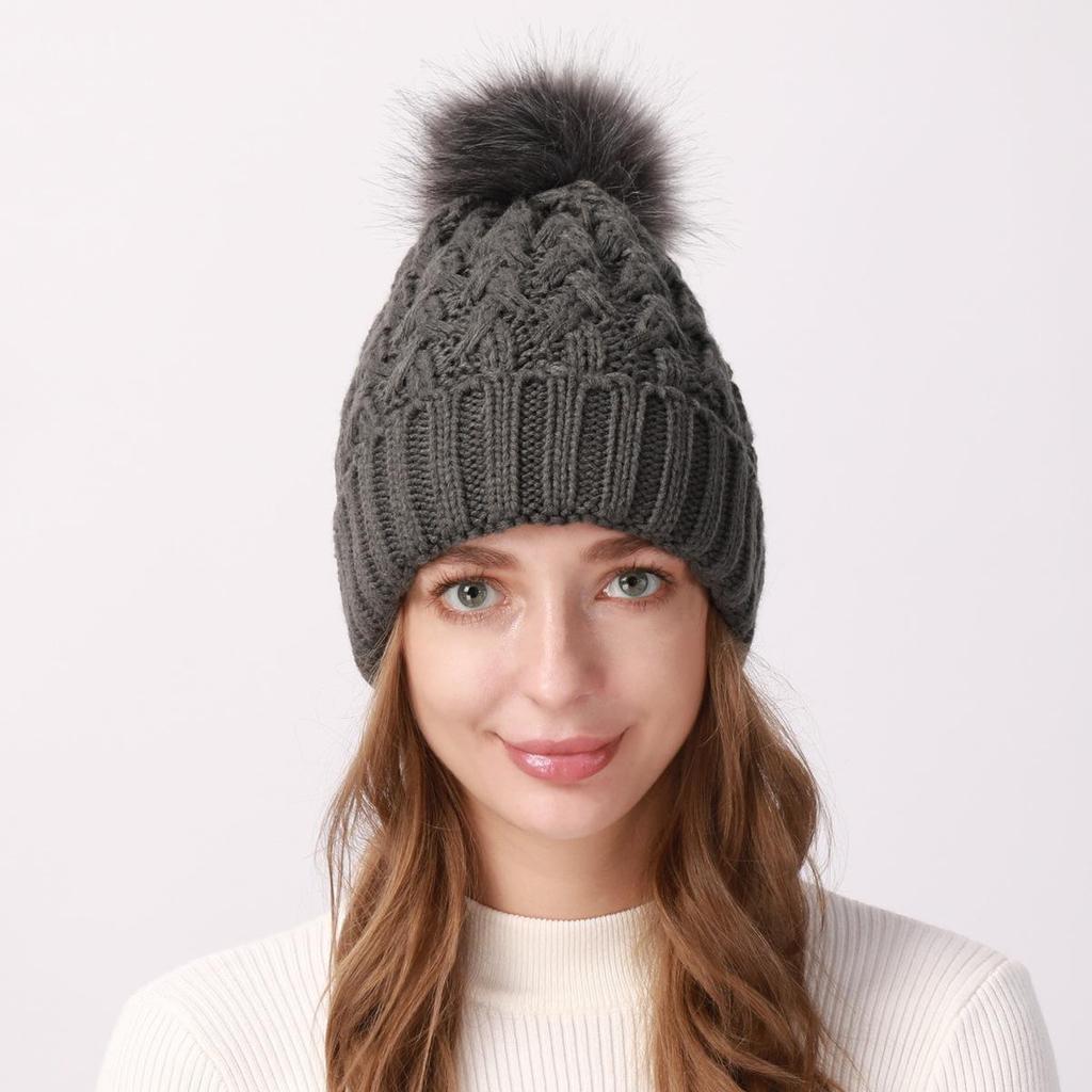 Женская плюшевая утолщенная шерстяная шапка, осенне-зимняя уличная морозостойкая теплая вязаная шапка