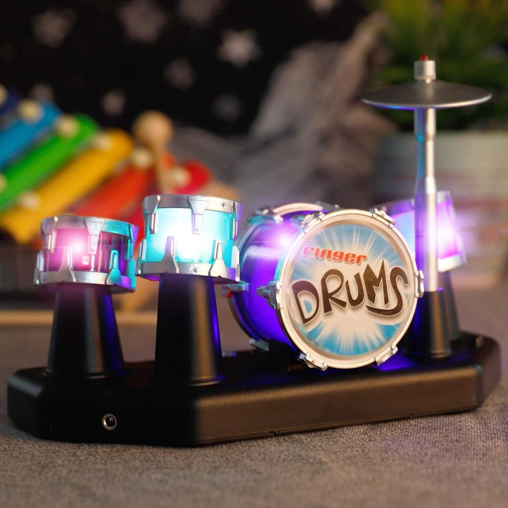 Finger Drum Set Electronic Mini Desktop Small Novelty Toy Desk Instrument Game with Sounds and Lights for Kids, Adults