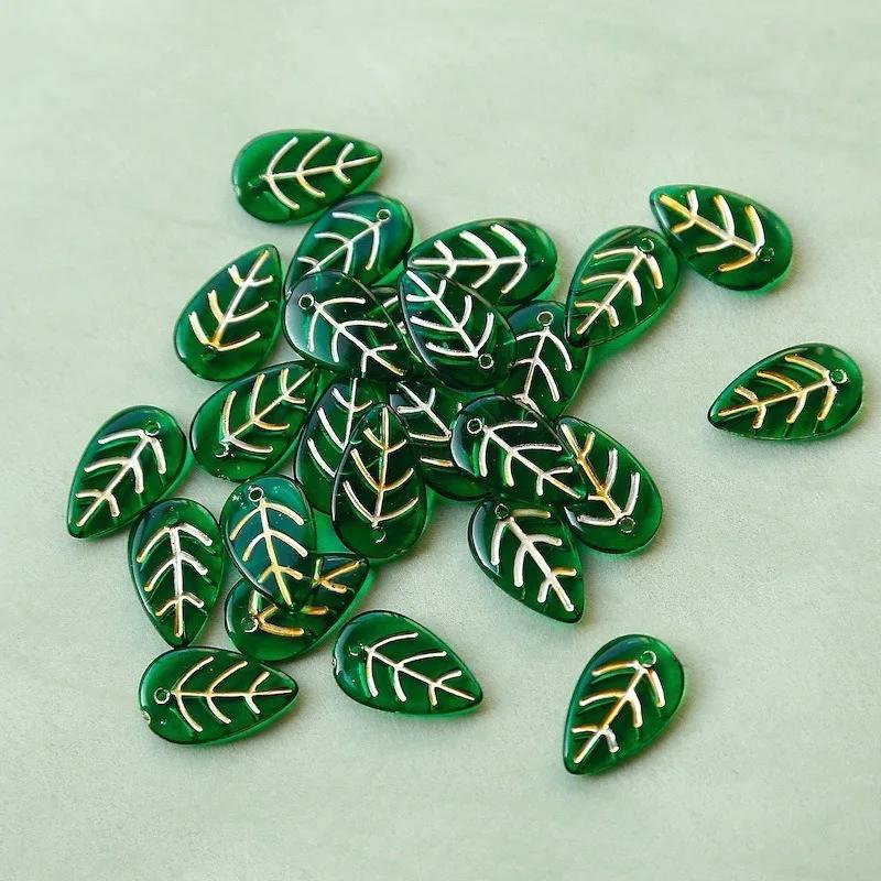 20pcs/lot Green Small Leaf Shape Beads For Jewelry Making Handmade DIY Accessories
