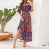 Женское платье макси в стиле бохо, летнее, повседневное, с цветочным принтом, струящиеся платья-фонарики
