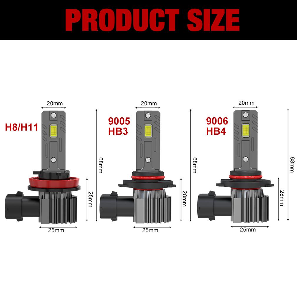 2Pcs 25000LM H8 H11 LED Headlight Bulbs 9005 HB3 9006 HB4 Canbus Car Fog Light 50W Turbo Led Diode Lamp Auto Driving Light 12V 6000K White Plug&Play