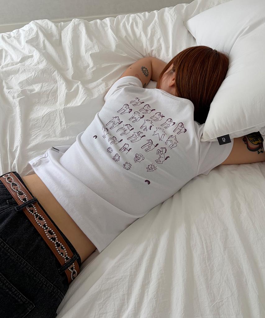 CHICKS Grid Horse Slim Short Sleeve T-Shirt White