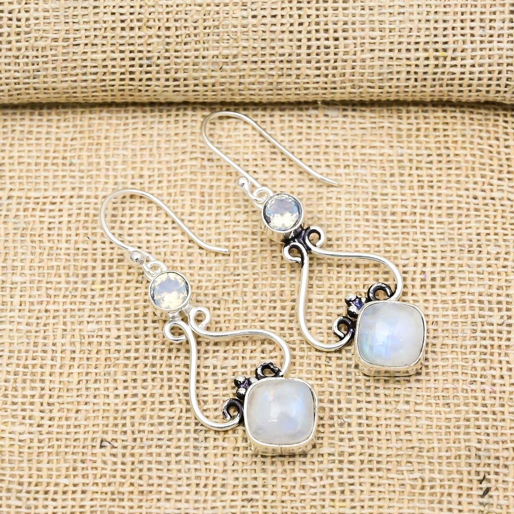 Лунный камень, молочный опал серьги, 925 цельное серебро ювелирные изделия, драгоценные камни серьги, подарок для нее ручной работы изящные ювелирные изделия