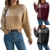 Women's Fashion Casual Contrast Plaid Long Sleeve Pullover Sweater