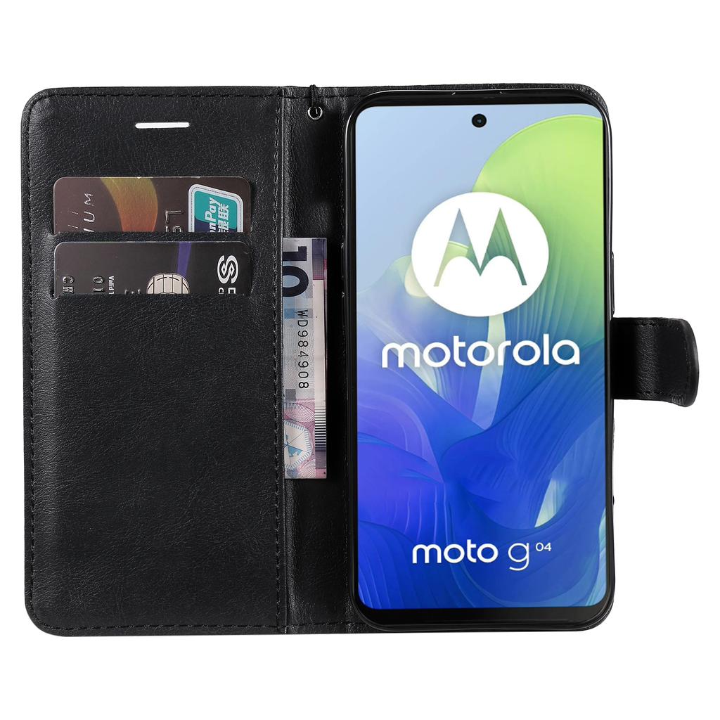 For Motorola Moto E14 4G/G04 4G/G04s 4G/G24 4G Case Solid Color Leather Mobile Cover Wallet Stand with Strap