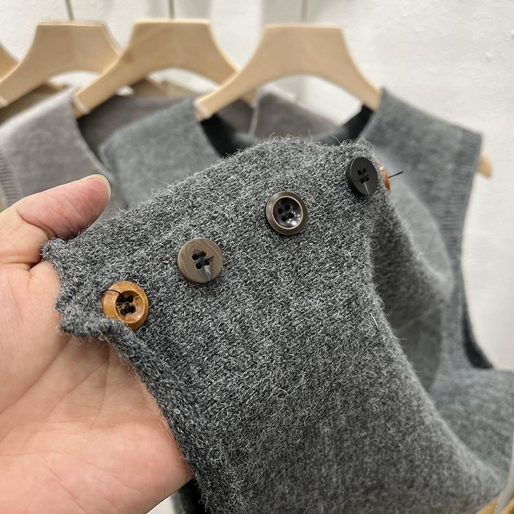 DIMANAF 2025 Осень Женский Жилет без рукавов на пуговицах Свитера Стиль Свободная Вязка Повседневный Свитер