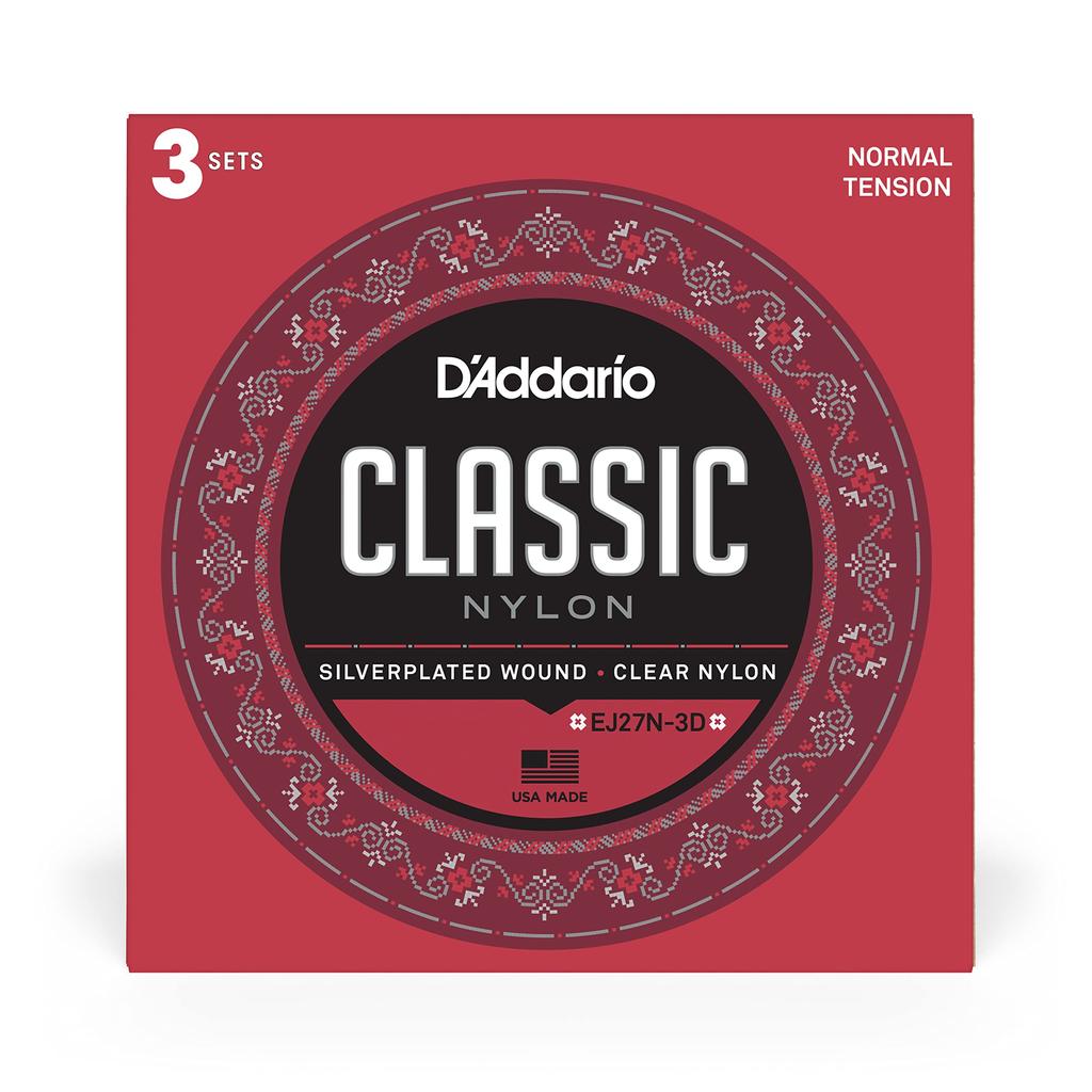 Classical Guitar Strings Sliverplated Wound Clear Nylon Normal Tension 3set Pack D'Addario EJ27N-3D []