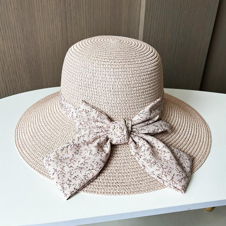 Ladies seaside vacation sunshade hat summer floral bow big edge straw hat fashion versatile sunscreen sun hat