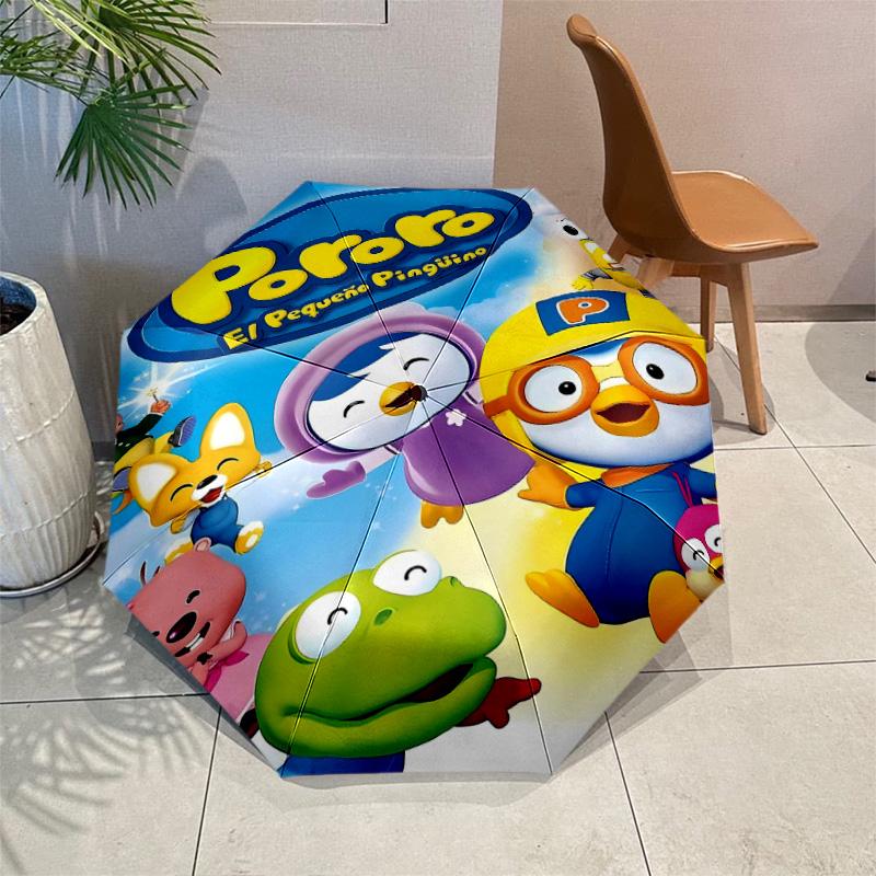 Pororo Umbrella with Automatic Open/Close & Self-8-Rib Heavy-Duty Umbrella, Compact Travel Umbrella Suitable for Outdoor
