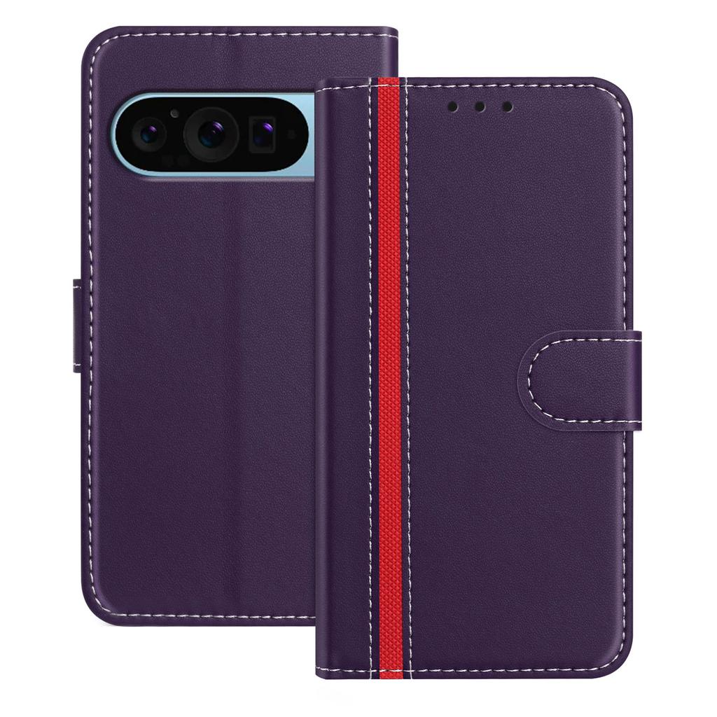 For Google Pixel 9 Pro Phone Cases Wallet Stand Color Splicing Leather Cover with Magnetic Clasp