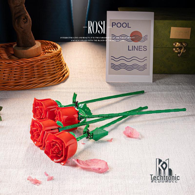 Tulip Lego-Compatible Everlasting Flower Building Blocks: Puzzle Ornament Potted Plant Toy, Valentine's Day Rose Gift.