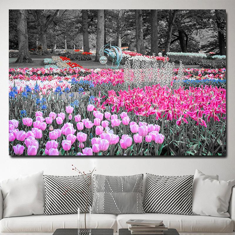Красные поля тюльпанов, настенные картины, холст, живопись, цветочные полевые постеры и принты, цветочный пейзаж, настенное искусство для декора гостиной