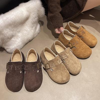 Женские одинарные туфли из бархата, новые осенне-зимние, полностью закрытые, на одной педали, на толстой подошве, с небольшой внутренней платформой, увеличивающей рост, хлопковые туфли