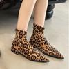 Womens Sexy Pointed Leopard Print Rider Boots Botas Femininas Winter Warm Suede 2024New Low Heel Trendy Motorcycle Fashion Boots