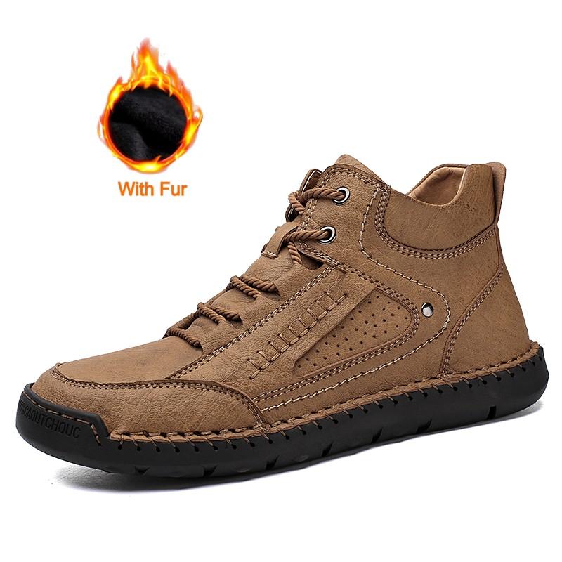 Hot Sale High Quality Casual Leather Ankle Boot Men 2024 New Outdoor Antiskid Sneakers Luxury Winter Fur Plush Motorcycle Boots