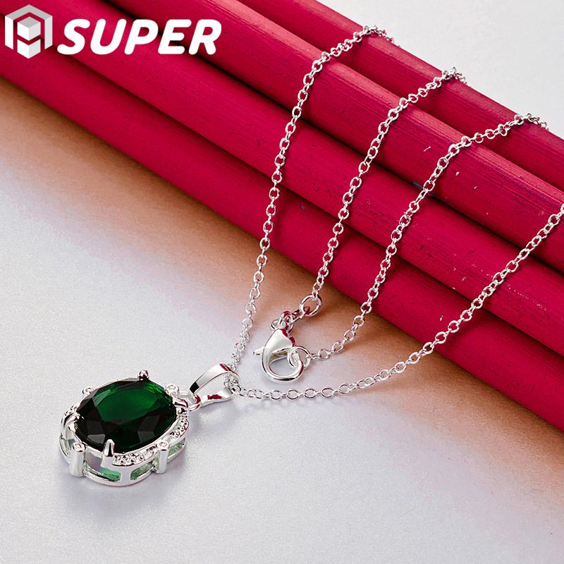 925 Sterling Silver Green AAA Zircon Pendant Necklace Jewelry