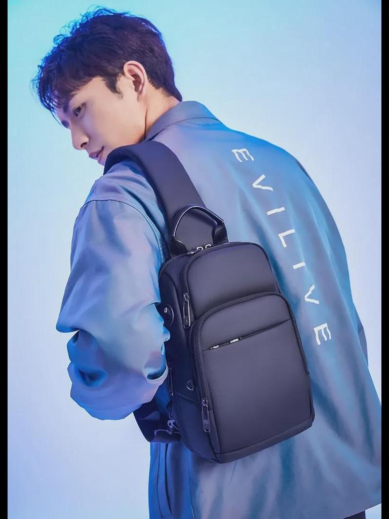 Мужская водонепроницаемая сумка CrossBorder на грудь с USB-портом для зарядки - большая вместимость, рюкзак-мессенджер на одно плечо