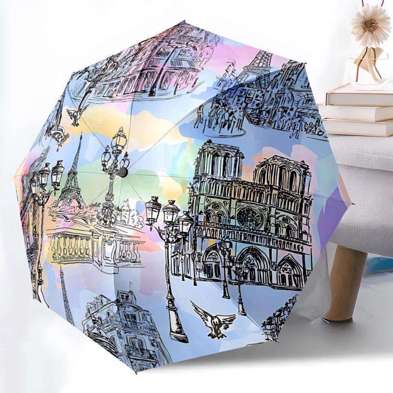 1pc Paris Landmarks Automatic Folding Umbrella - 8-Rib Automatic Open/Close, Large Canopy Birthday Festival Gift yy251217121