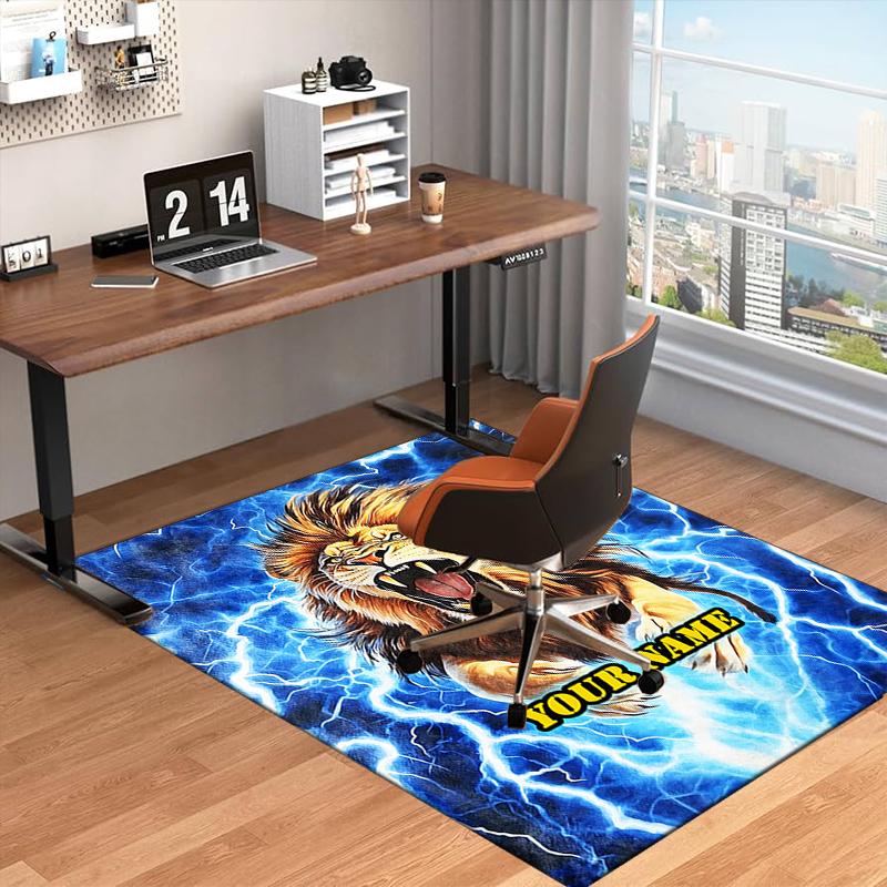 1PC Custom Name Lion Power Energy Theme Floor Mat Ideal for Living Room, Game Rooms, Office, Bedroom Floor Mat Playful Design