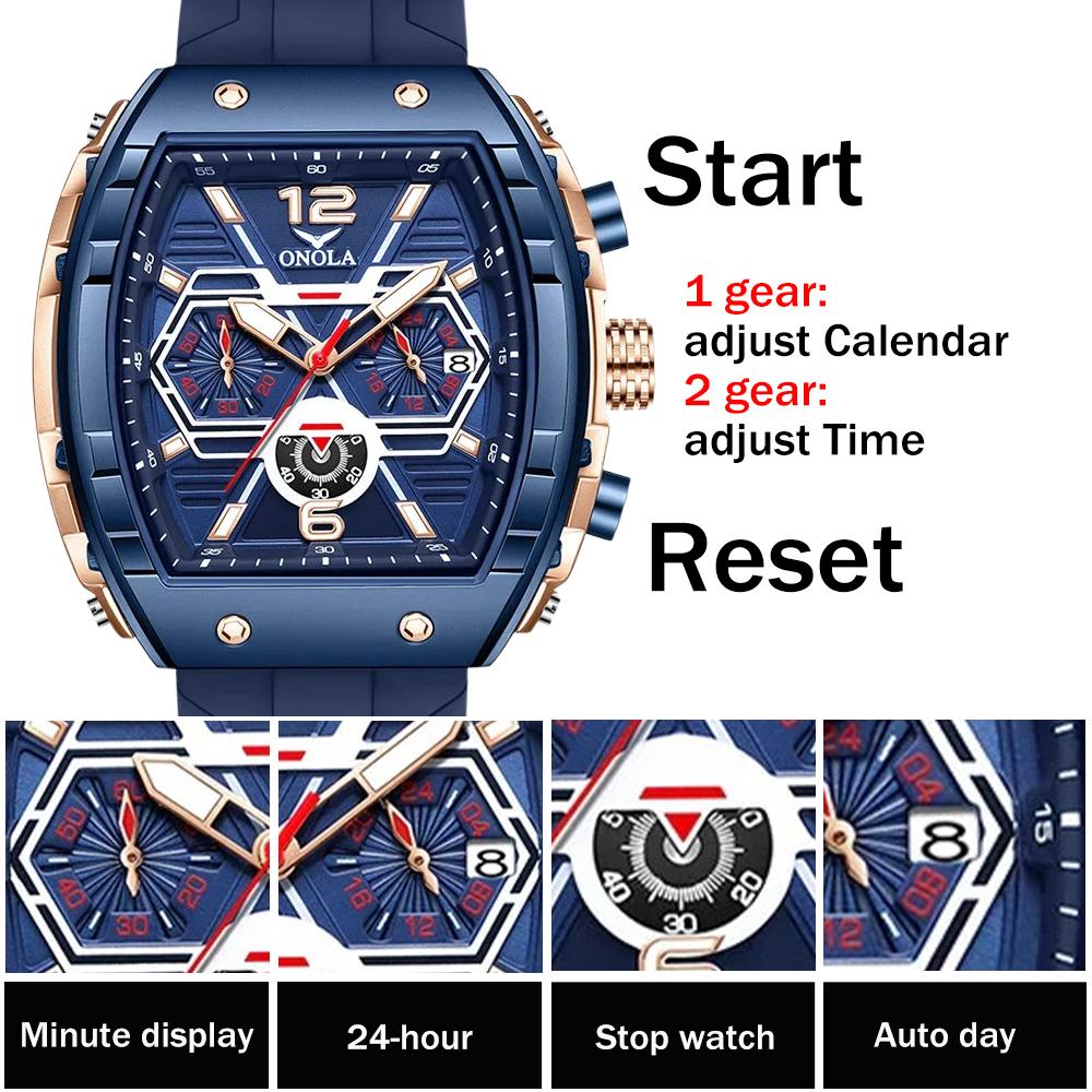 Модные спортивные мужские кварцевые часы водонепроницаемые многофункциональные часы роскошные светящиеся наручные часы Tonneau Mille для мужчин