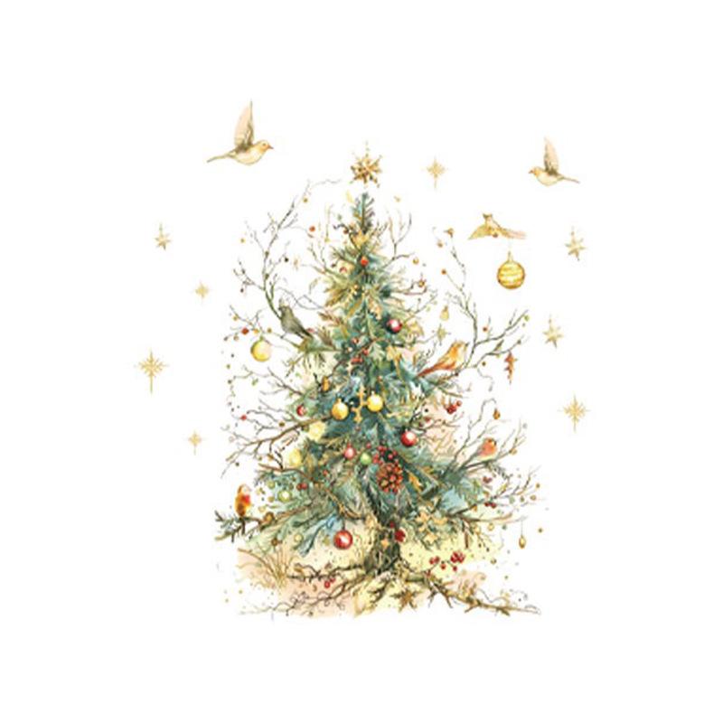 Christmas Wall Sticker: Green Tree with Gold Snowflakes and Red Girl Design for Living Room & Bedroom