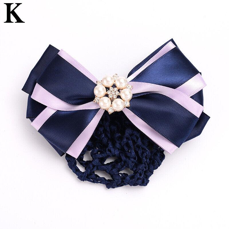 Women Satin Hair Clip With Net Bun Cover Bow Barrette Snood Hairnet Accessory
