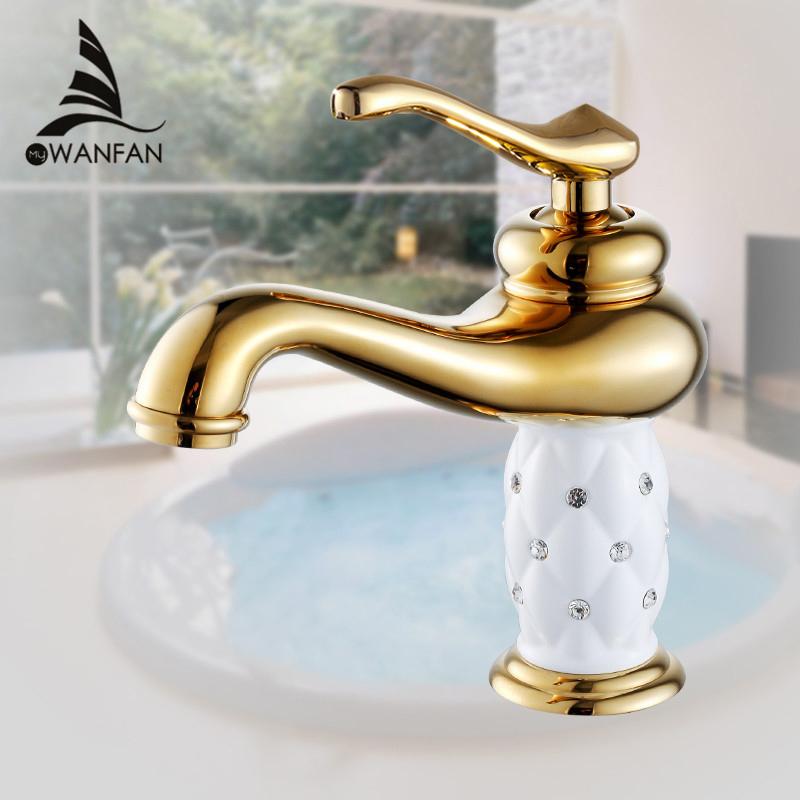 Basin Faucets Brass with Diamond Bathroom Faucet Gold Mixer Tap Single Handle Hot & Cold Washbasin Tap Torneiras Banheiro 7301K