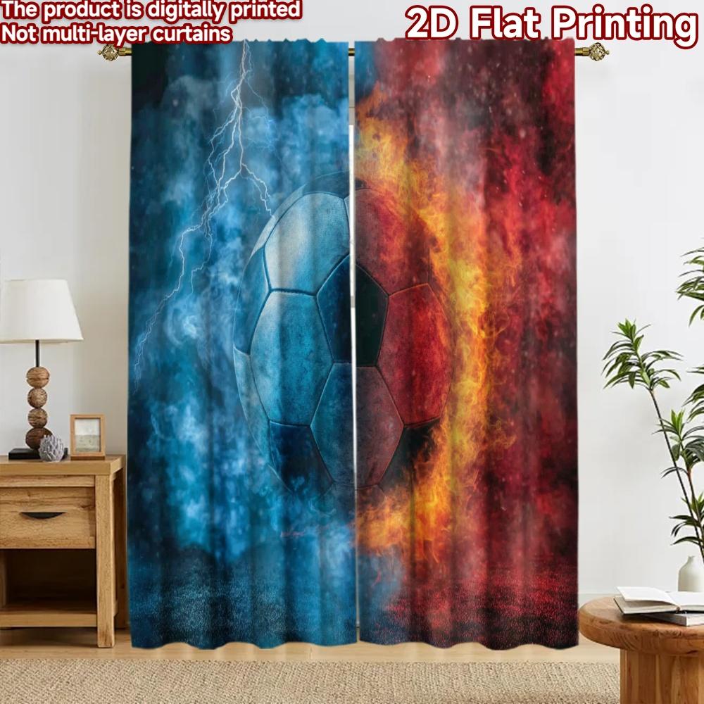 2D flat printing 2pcs Curtain Drapes Fire and Ice Soccer Digital Printed Polyester Drapes Party Decorations Perfect for Holiday