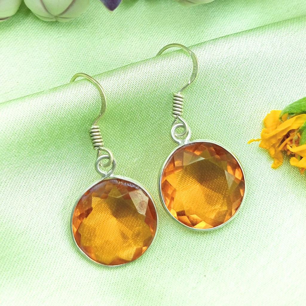 Yellow Topaz Gemstone 925 Sterling Silver Plated Hook Women's Earrings Jewelry WHE-E30