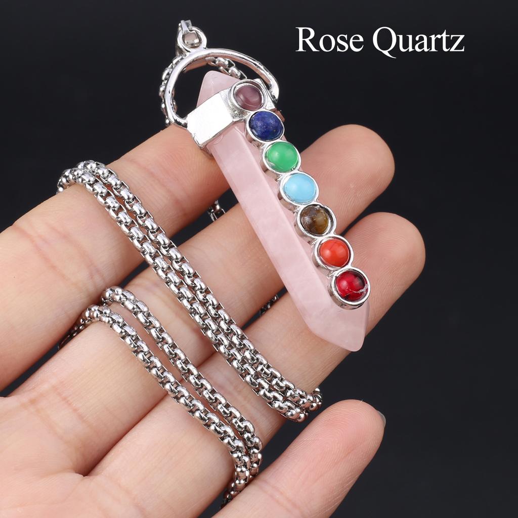 1 шт., Подвеска-кристалл для духовного исцеления, Геометрическая двусторонняя шестиугольная пирамида, Инкрустированная драгоценными камнями семи чакр, Шармы, Ожерелья для женщин и мужчин