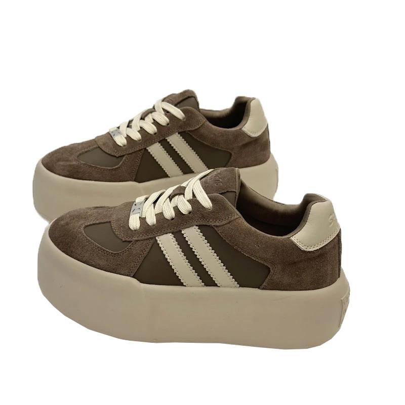 Модная спортивная обувь на толстой подошве, повседневная обувь для женщин 2024 года, новая воловья кожа, мягкая внутри, увеличивающая кроссовки De Training Shoes