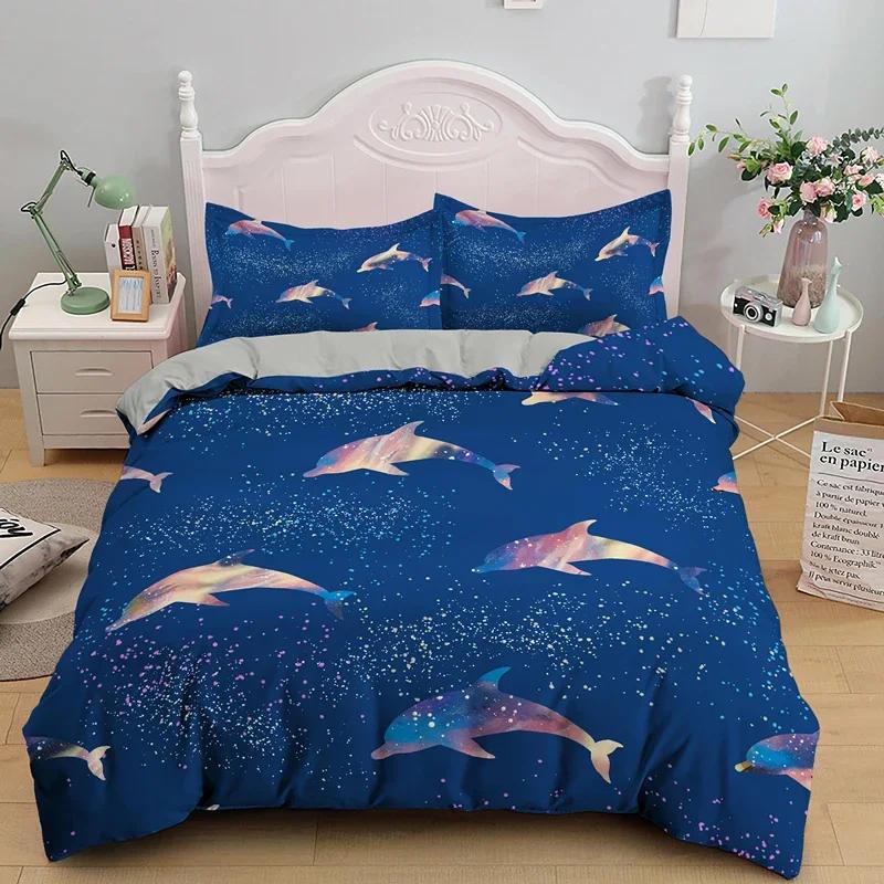 3D дельфин в синем море Queen King Size комплекты постельного белья Animal Single Quilt Duvet Cover Set Детская кровать для взрослых Полиэстеровое постельное белье