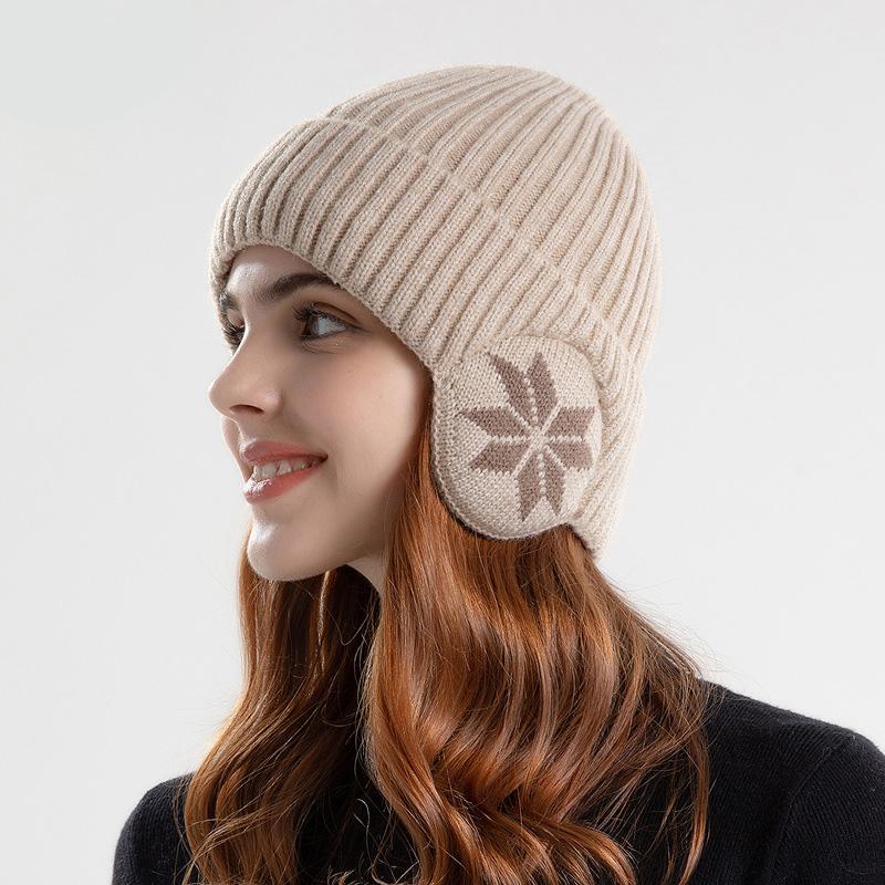 Women Winter Warm Knitted Wool Hat Plush Thickened Hat Outdoor Cycling Ear Protection Cap