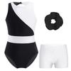 Girls Gymnastics Outfit Sparkly Rhinestones Sleeveless Keyhole Back Leotard with V Front Shorts