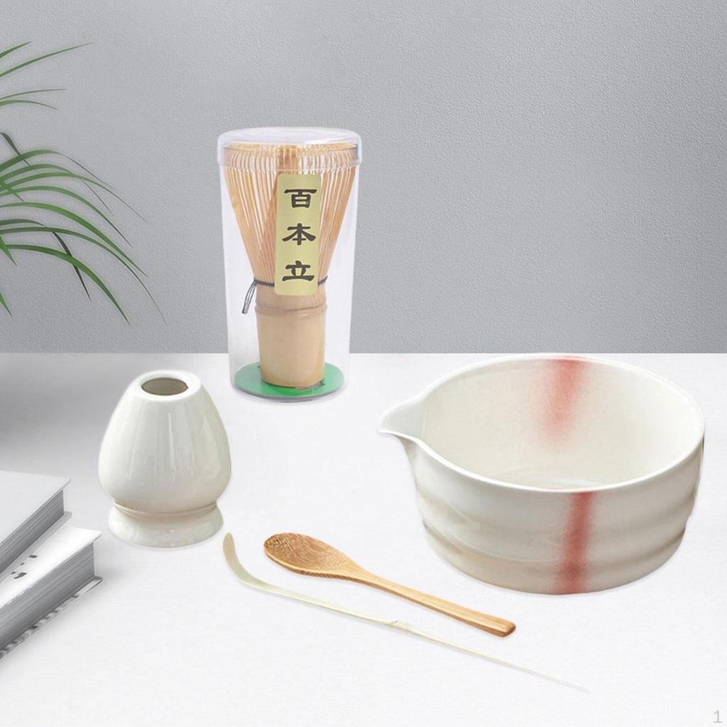 Ceramic Matcha Preparation Set with Spoon and Whisk for Family Tea Time