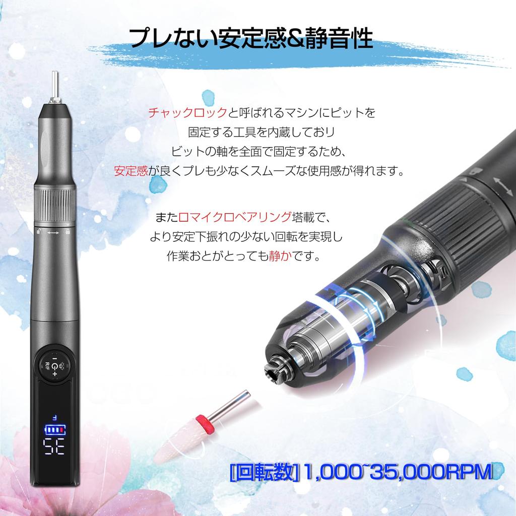 Electric UV Nail Light Nail Machine USB Rechargeable Nail Machine 35000rpm 35 Steps Adjustment 3W Pen Type Nail Light 2 Step Timer for Both Hands and