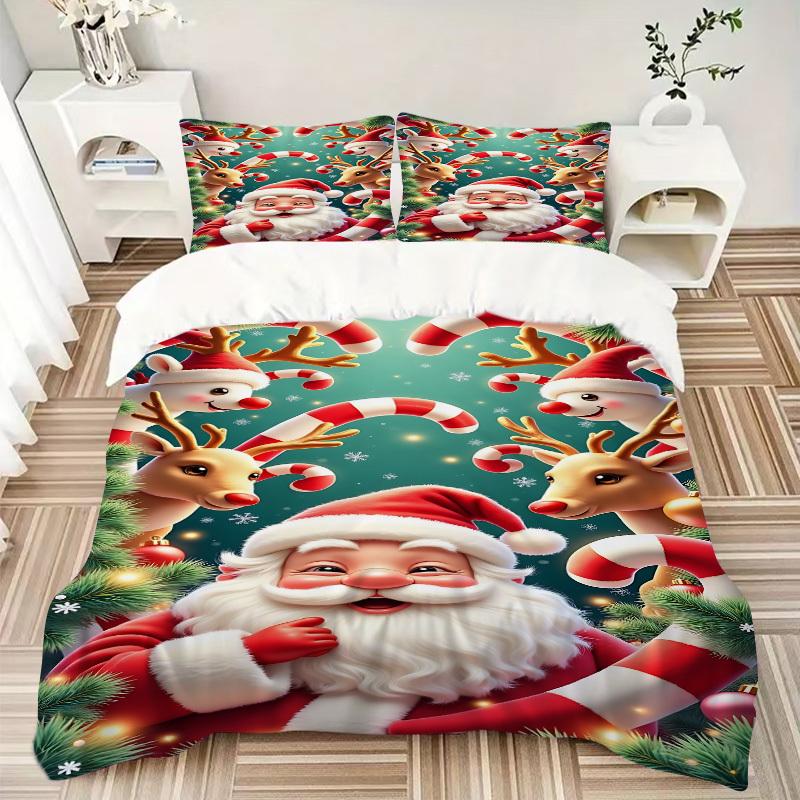 3pcs Christmas Santa Claus Duvet Cover Set - Includes 1 Duvet Cover and 2 Pillowcases, No Quilt Core, All-Season Home Decor yy251111072