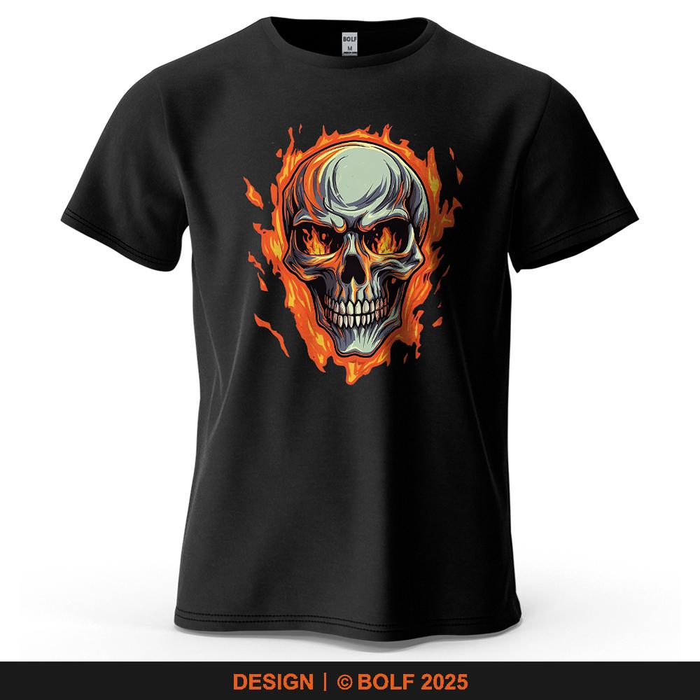 Flaming Skull Biker Fashion Printed Men's T-Shirt 100% Cotton Oversized Tattoo Art Graphic Tees for Women Tops Tees Streetwear