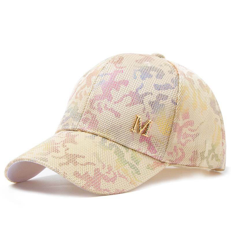 Новая женская бейсболка, летняя повседневная сетчатая кепка, модная металлическая декоративная бейсболка с принтом, солнцезащитный козырек для улицы, регулируемая шляпа