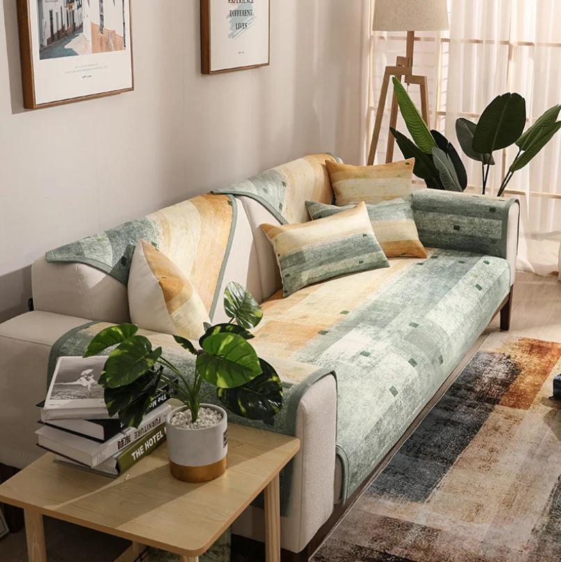 Чехол для дивана с геометрическими линиями, подушка в полоску, четырехсезонный диван, кресло, спинка, полотенце, нескользящий диван, роскошный 3-местный чехол для дивана