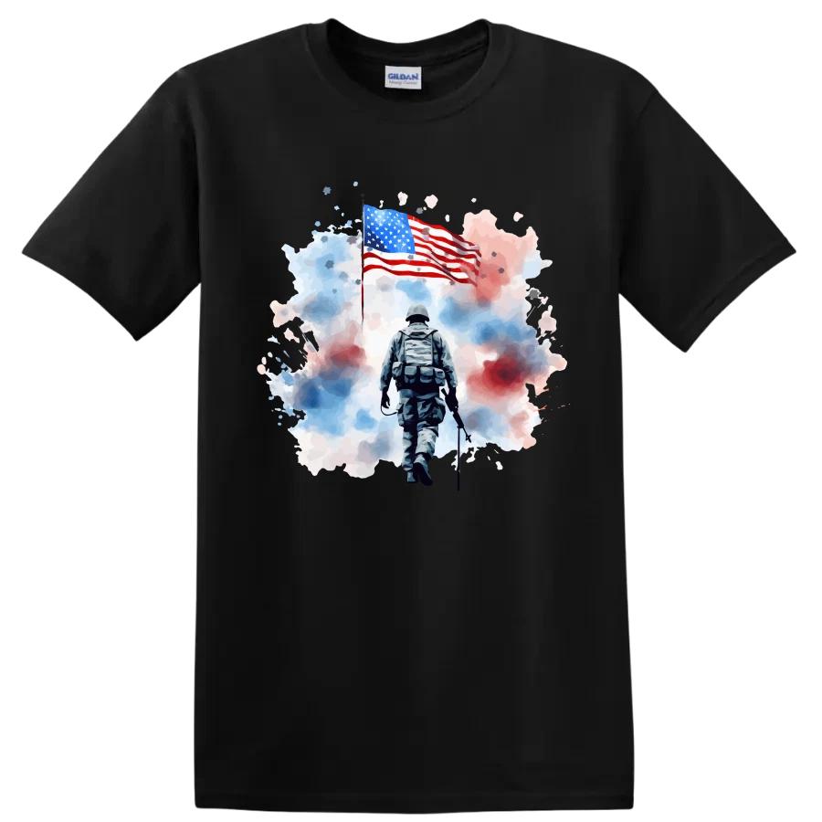 American Flag Soldier Graphic T Shirt Military Tribute Courage Tee