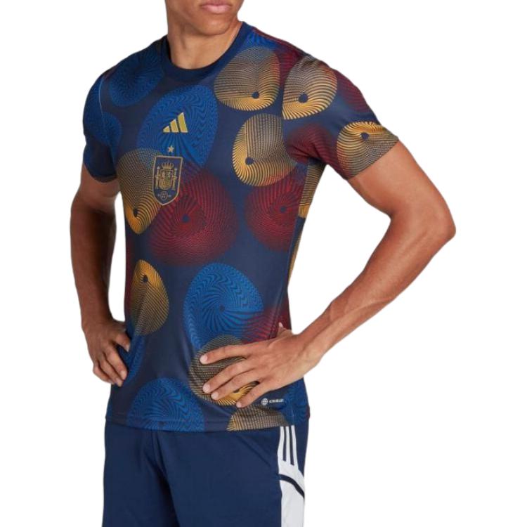 Adidas Мужские футбольные майки с короткими рукавами и графическим принтом логотипа, темно-синие HF1421