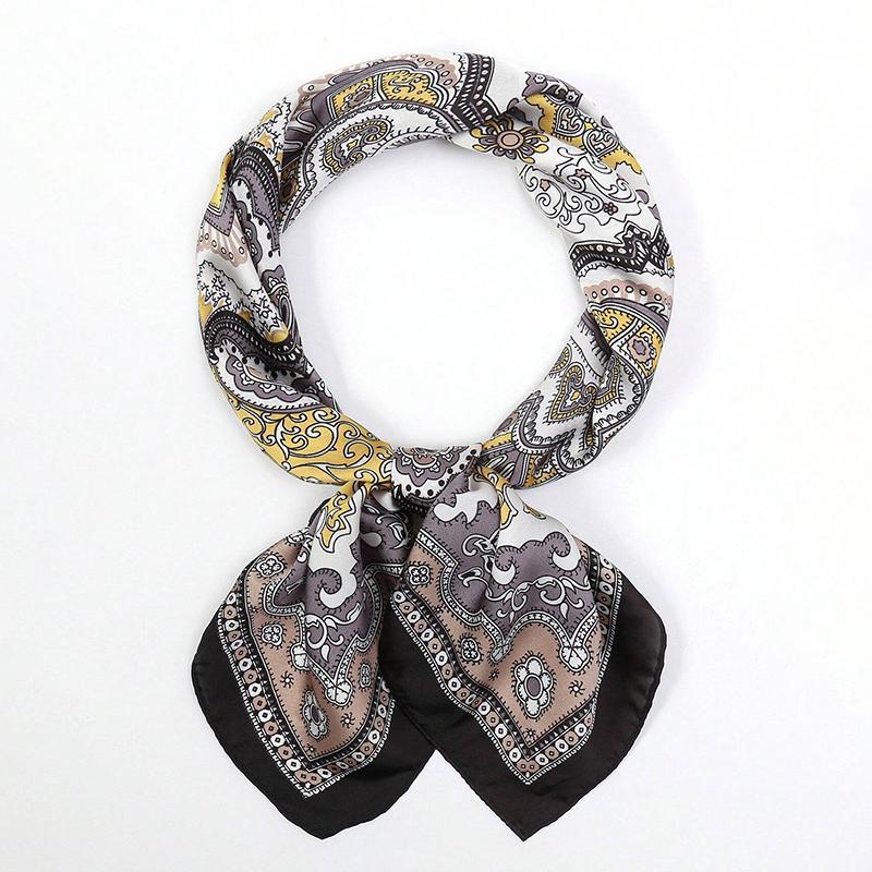 70cm Square Retro Print Silk Scarf Casual Elegant Thin Breathable Neck Women Hijab Wrap Head Wrap Hair Scarves